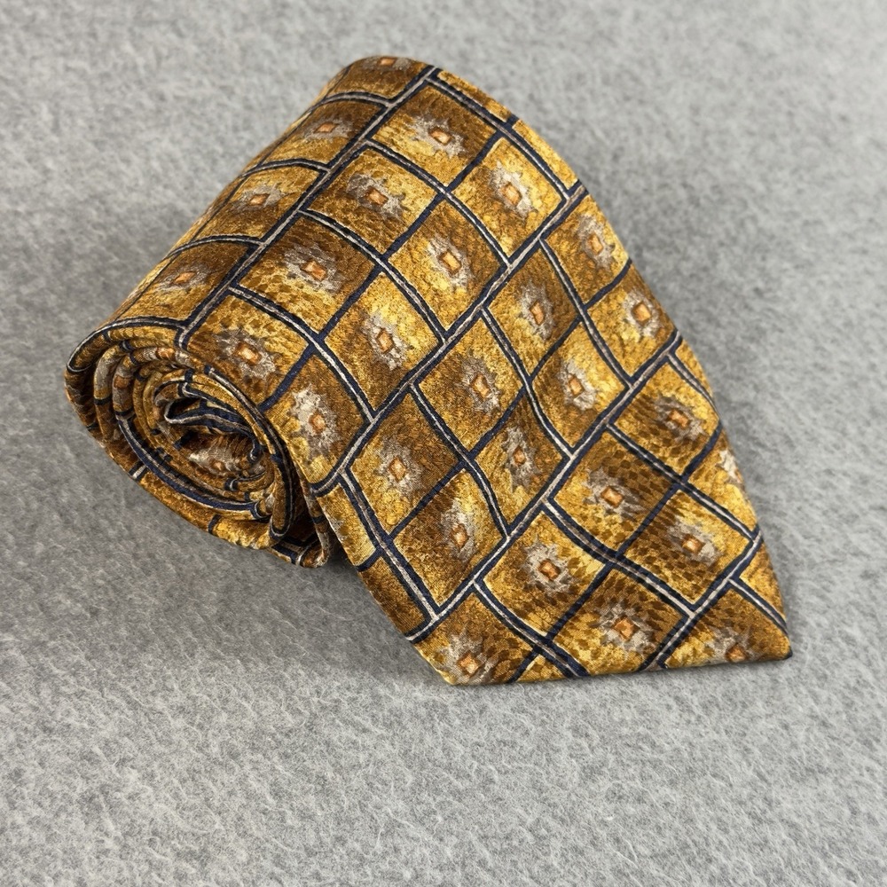 Altea for Nordstrom 100% Silk Tie Made Italy Gold Blue Geometric Mens 57x4"
